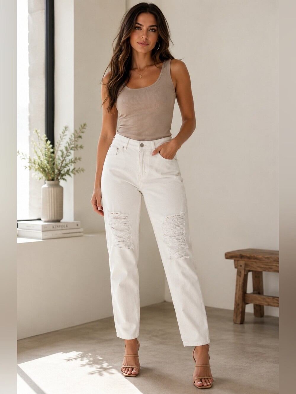 AFRM Luisa Distressed Womens High Waist Ankle Crop Jeans White Size 28
